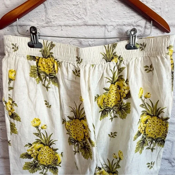 Tahari 100% Linen Wide Leg Elastic Waist Pineapple Floral Pants XL NWOT - Picture 7 of 8